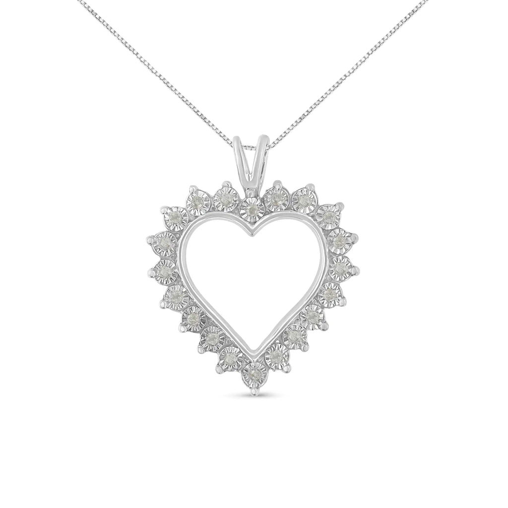 Collier avec pendentif en forme de cœur ouvert à 3 griffes en argent sterling 925 1/10 ct (couleur IJ, pureté I3) - 18"