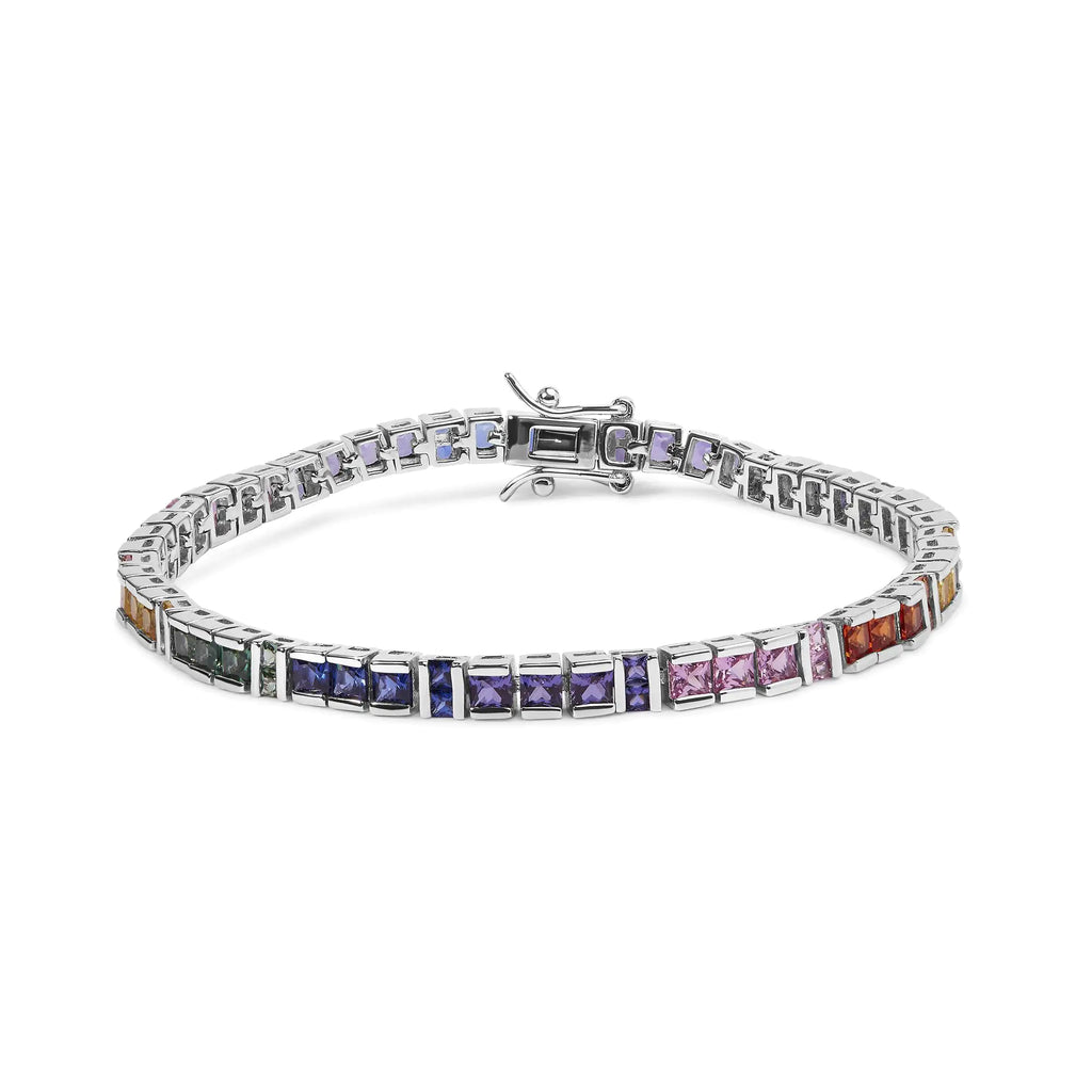 Bracelet de tennis à maillons en argent sterling 925 de 12,0 ct avec pierres précieuses multicolores taille princesse (qualité AAA) - 7,25 pouces