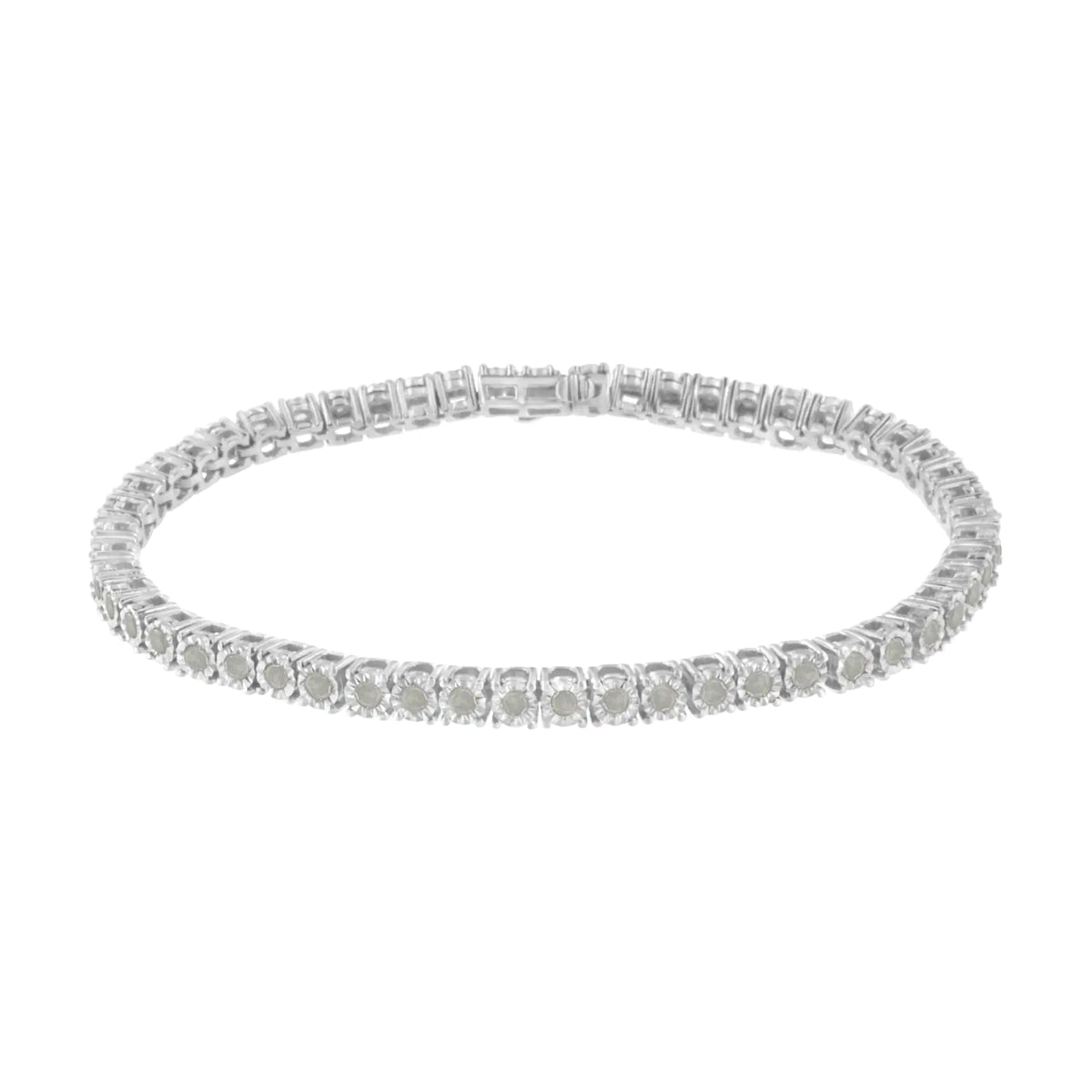Pulsera de tenis con placa milagrosa engastada con ilusión de diamantes de 2,0 ct en plata esterlina 925 (color IJ, claridad I3) - 7"