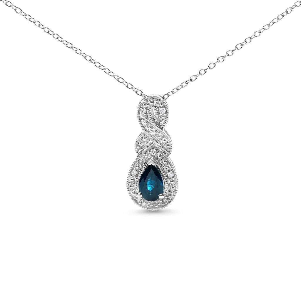 Collar con colgante de gota infinita de 18" con detalles de diamantes y zafiro en forma de pera de 6 x 4 mm en plata esterlina 925 (color HI, claridad SI1-SI2)