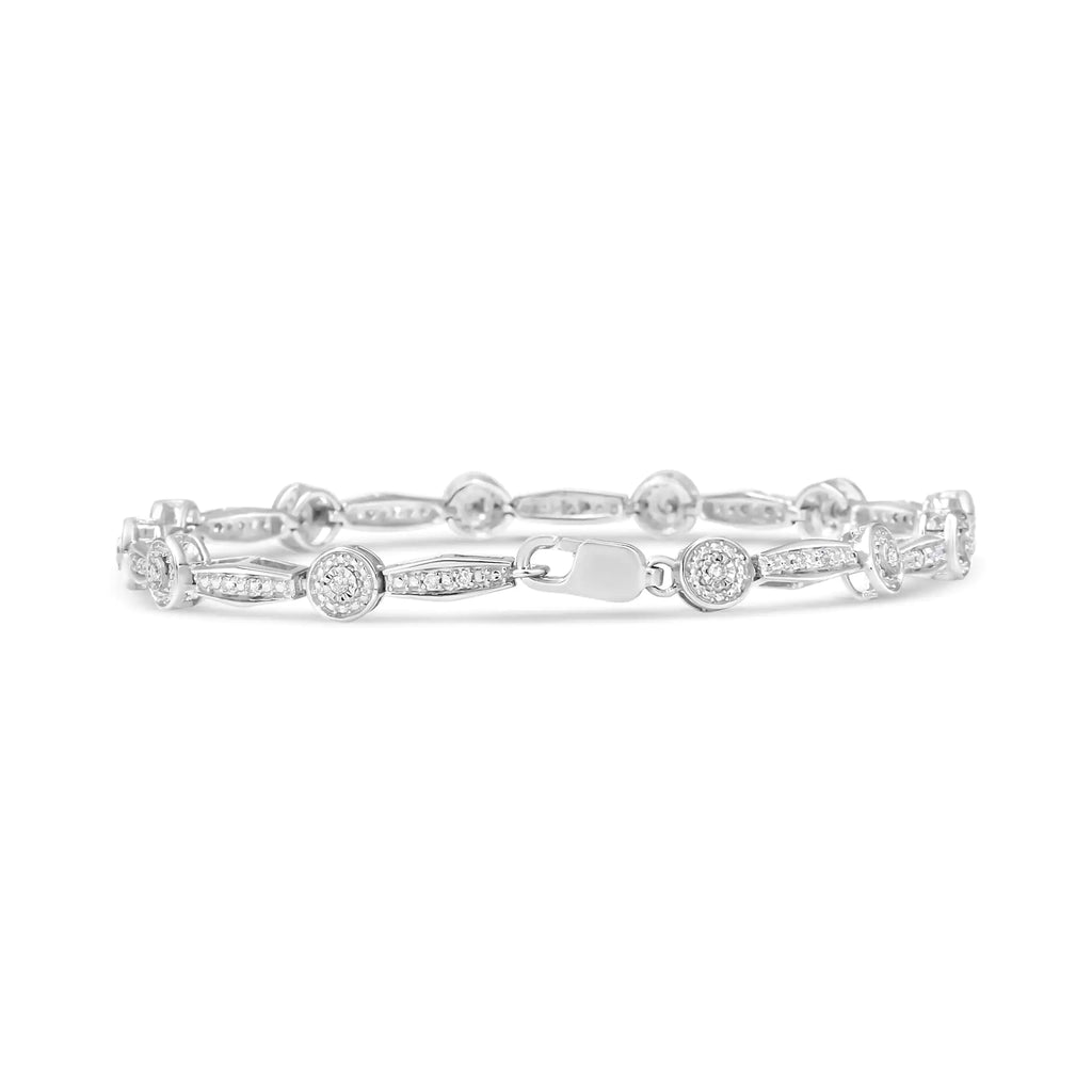 Bracelet à maillons halo en forme de cercle et de rectangle en argent sterling 925 1/4 ct (couleur IJ, pureté I2-I3) - 7,25"