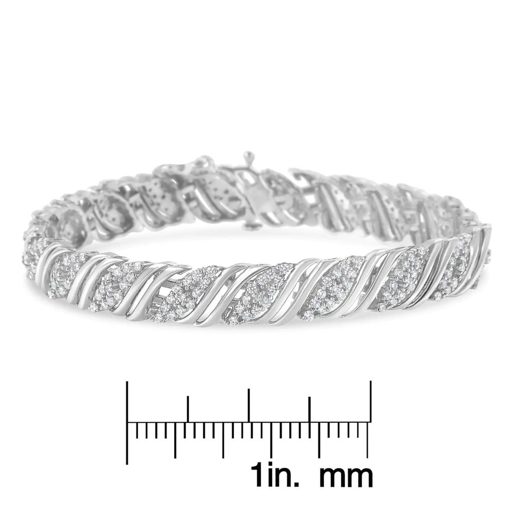 Pulsera de eslabones en forma de S con doble vuelta de diamantes de 2,0 cttw en plata de ley 925 (color IJ, claridad I3) - 7,25"