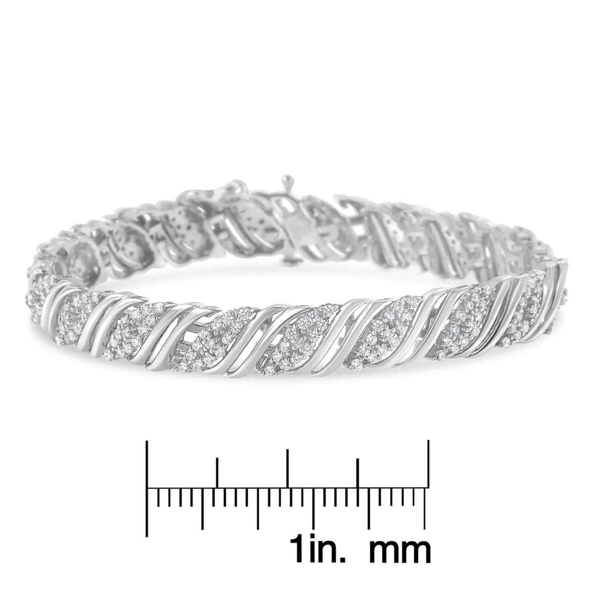 Pulsera de eslabones en forma de S con doble vuelta de diamantes de 2,0 cttw en plata de ley 925 (color IJ, claridad I3) - 7,25"