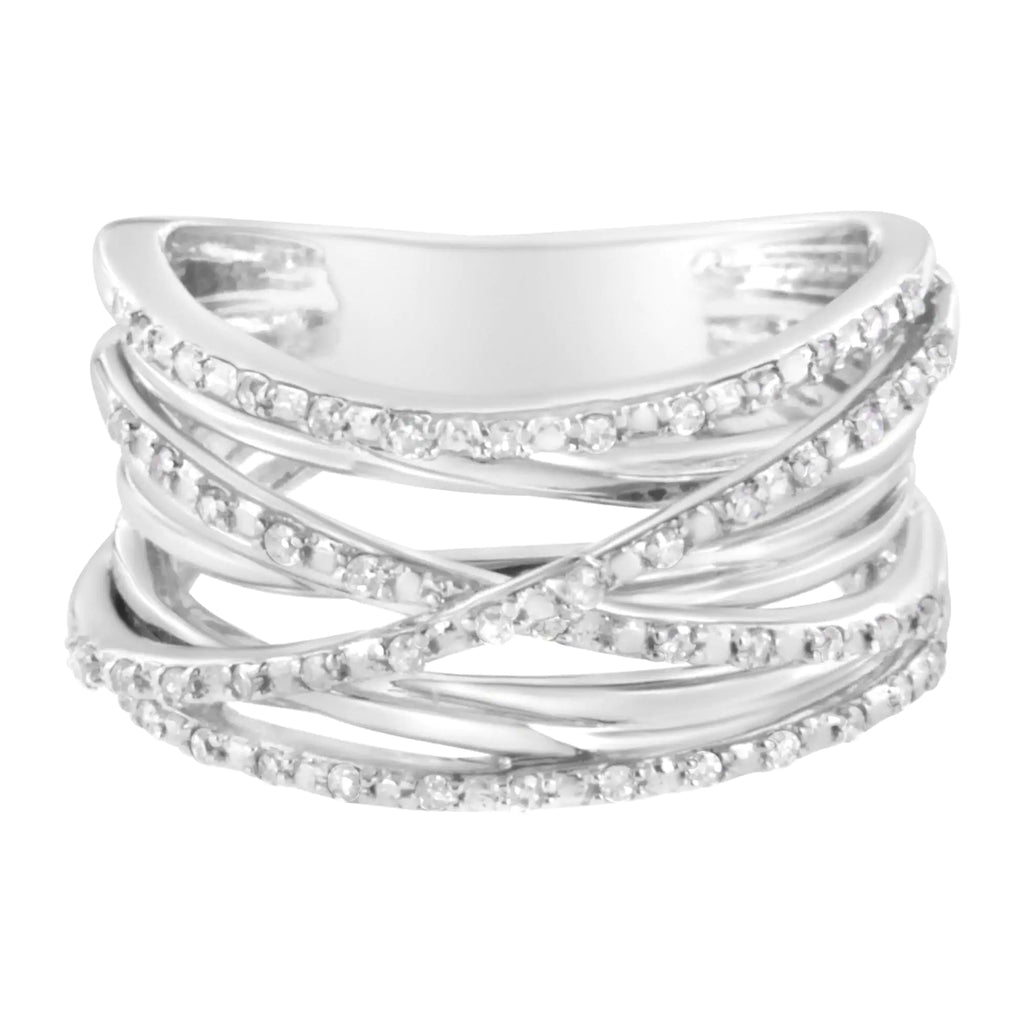 Bague en argent sterling 925 avec diamants taille ronde sertis à griffes de 1/4 ct (couleur IJ, pureté I1-I2)