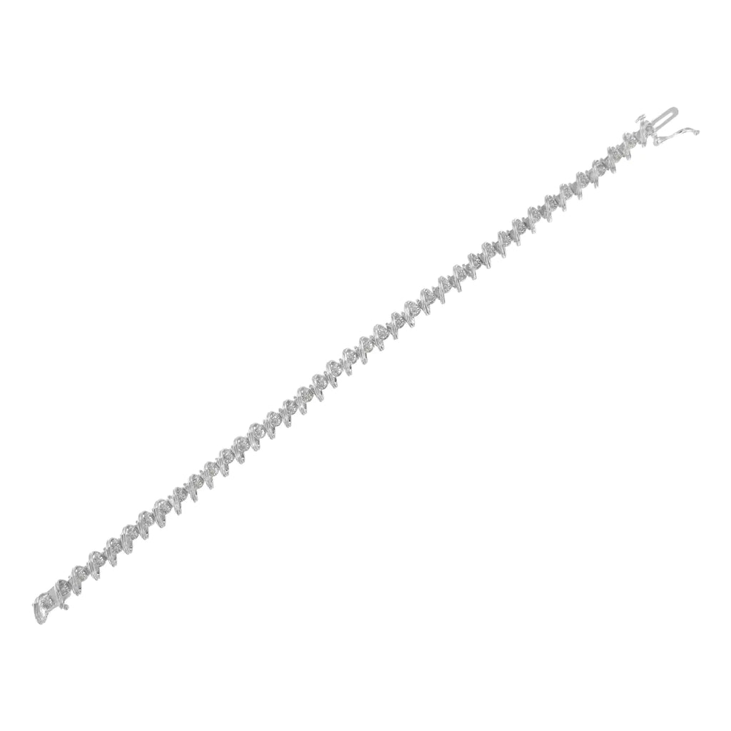 Pulsera de eslabones curvos en forma de S con diamantes engastados Miracle de 1/4 ct en plata esterlina 925 (color IJ, claridad I3), 7"