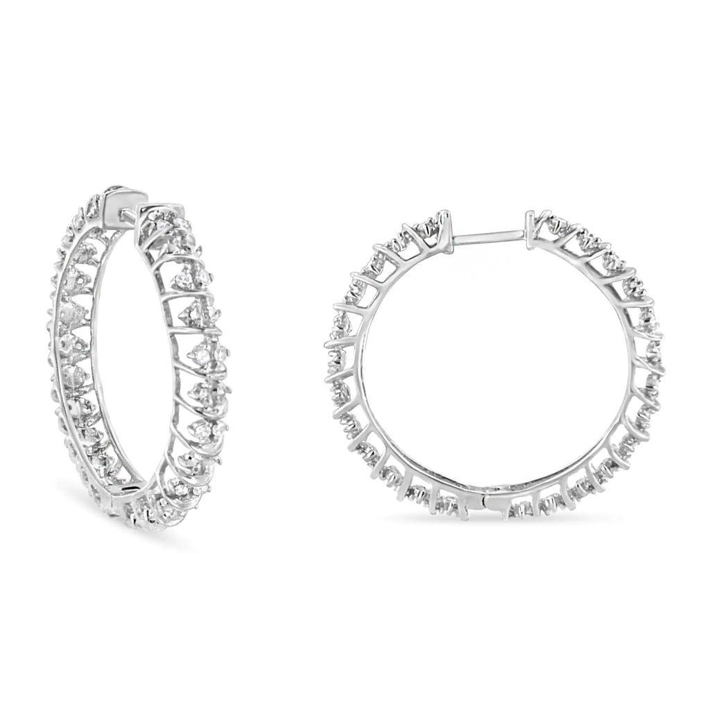 Boucles d'oreilles créoles en argent sterling 925 avec diamants de 1/2 ct (couleur IJ, pureté I2-I3)