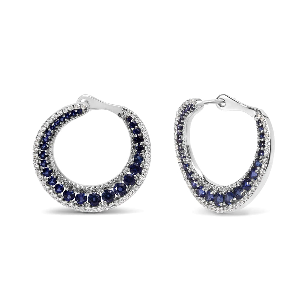 Aros estilo disco de media luna con zafiro azul creado de 2 3/4 ct en plata de ley 925 (calidad AAA)