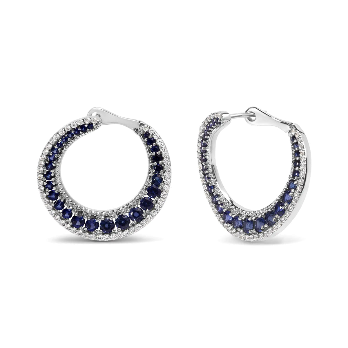 Aros estilo disco de media luna con zafiro azul creado de 2 3/4 ct en plata de ley 925 (calidad AAA)