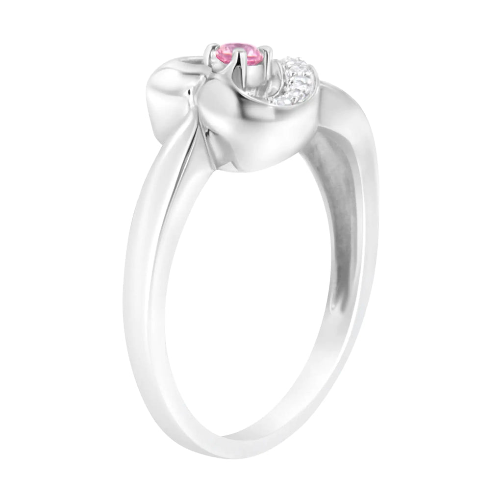 Anillo de compromiso con corazón de halo de zafiro rosa creado y detalles de diamantes en plata de ley 925 (color HI, claridad SI1-SI2)