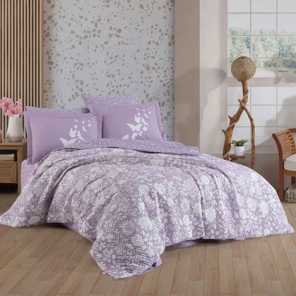 Juego de funda nórdica acolchada de popelina para cama individual Hobby Hira Lila