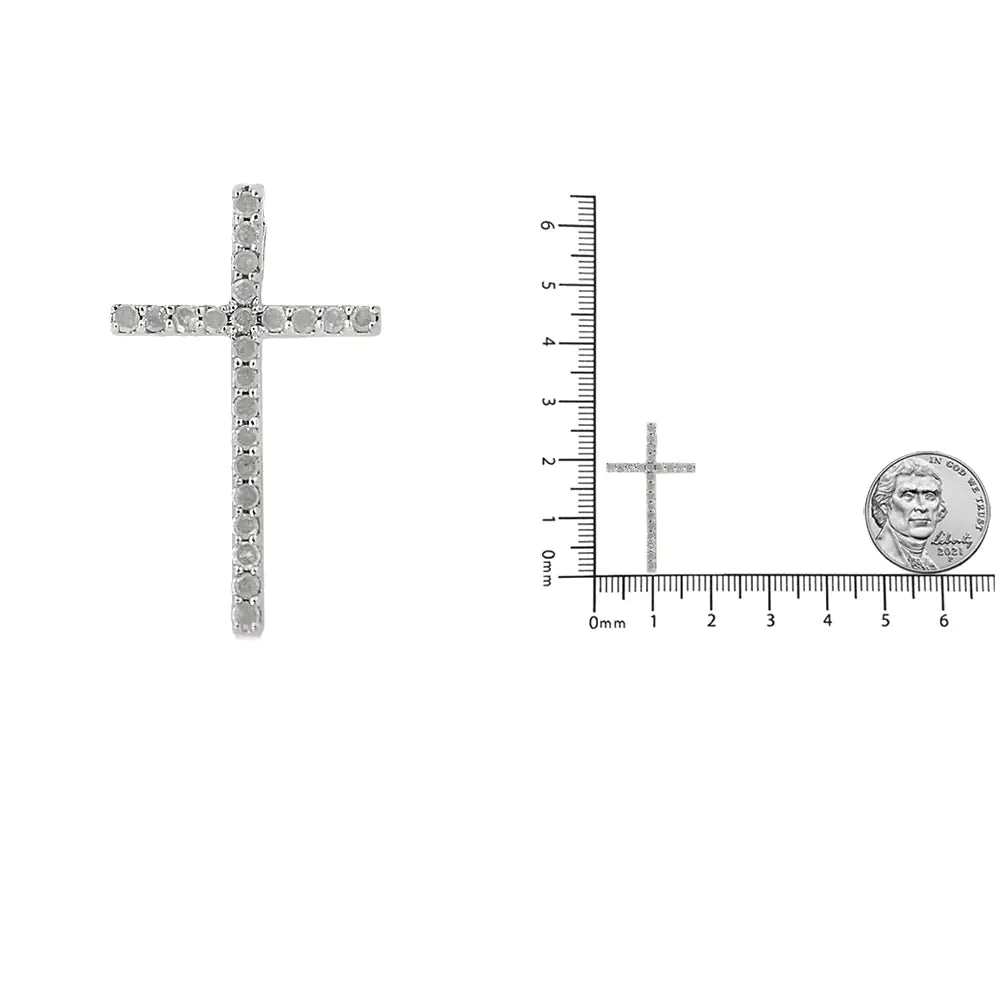 .925 Sterling Silver 1/4 Cttw Round-Cut Diamond Cross 18" Pendant Necklace - (I-J Color, I3-Promo Quality)
