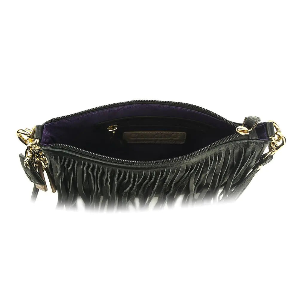 Bolso de mano de piel con flecos Willow - Negro medianoche