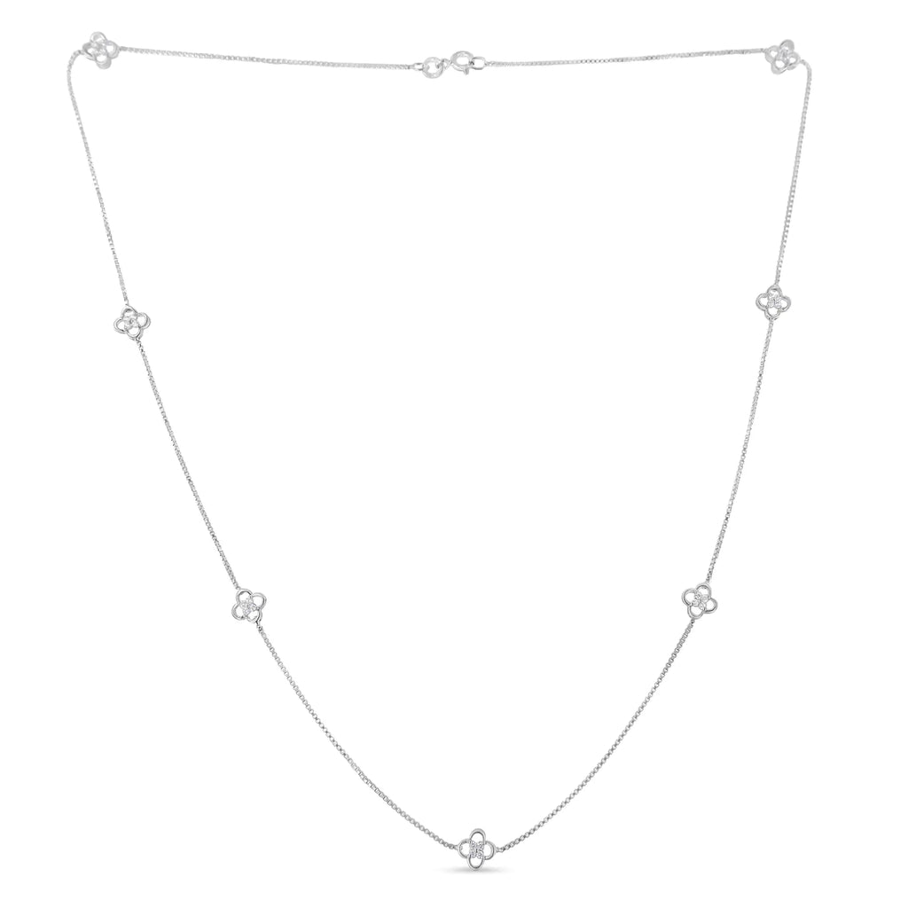 Collier en argent sterling 925 avec diamant 1/4 ct et station flottante à quatre feuilles de 18 po (couleur IJ, pureté I1-I2)