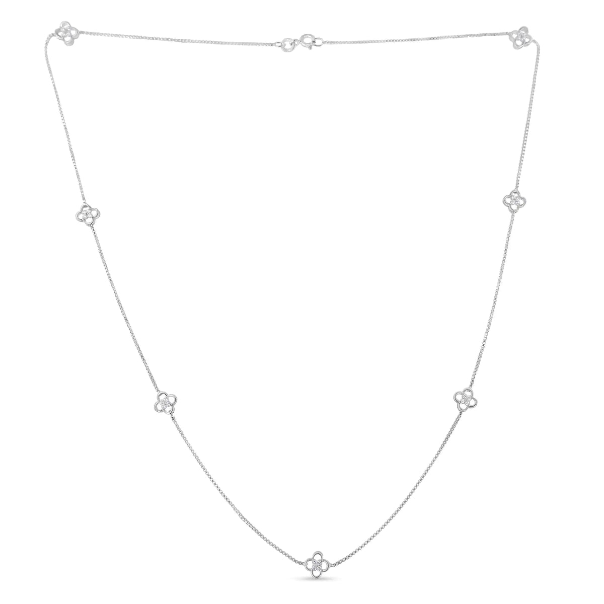 Collar flotante de flor de trébol abierta con diamantes de 1/4 ct en plata esterlina 925 de 18 in (color IJ, claridad I1-I2)