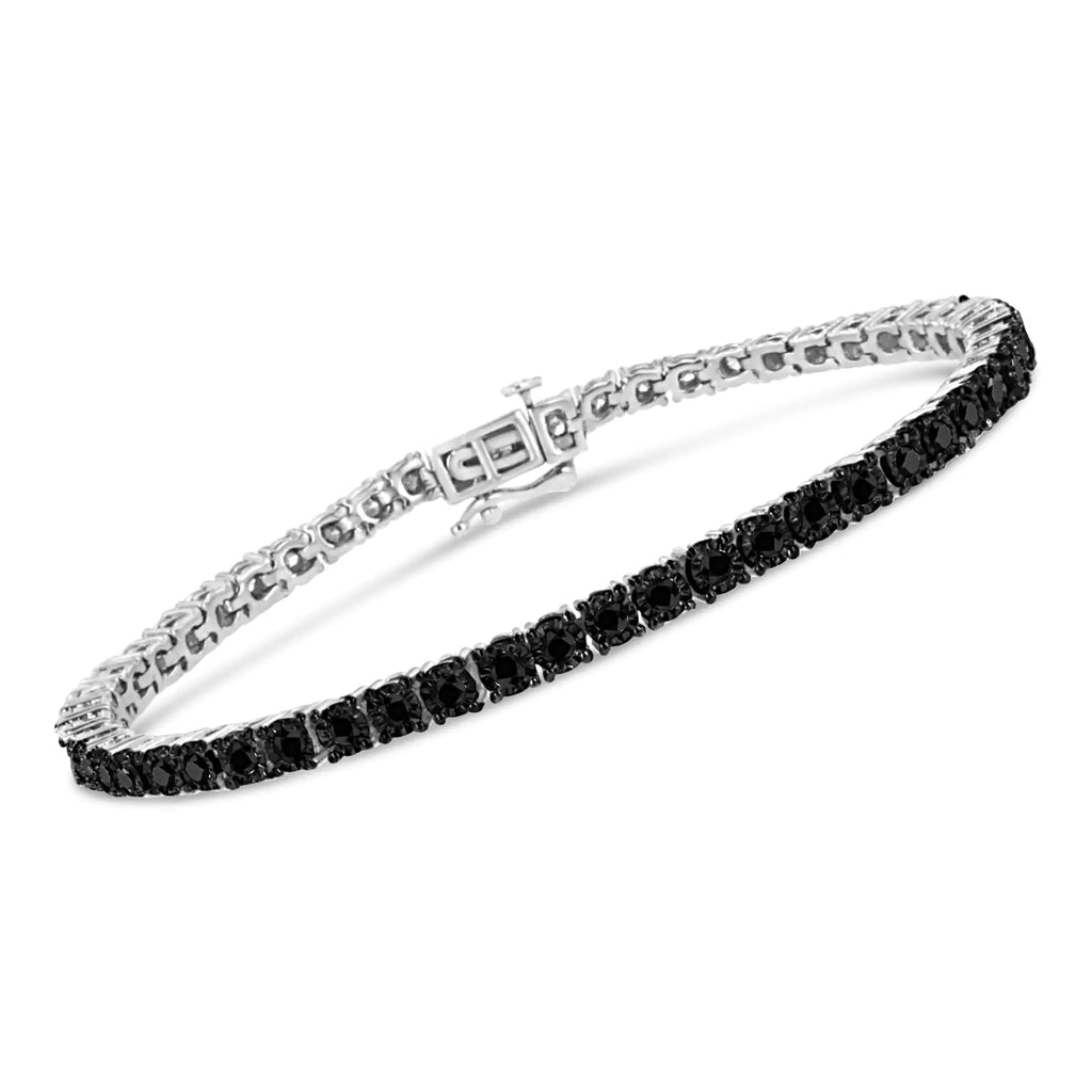 Pulsera de tenis con placa milagrosa de diamantes negros tratados con engaste milagroso de 3,0 ct en plata esterlina 925 (color negro, claridad I3) - 7,25"