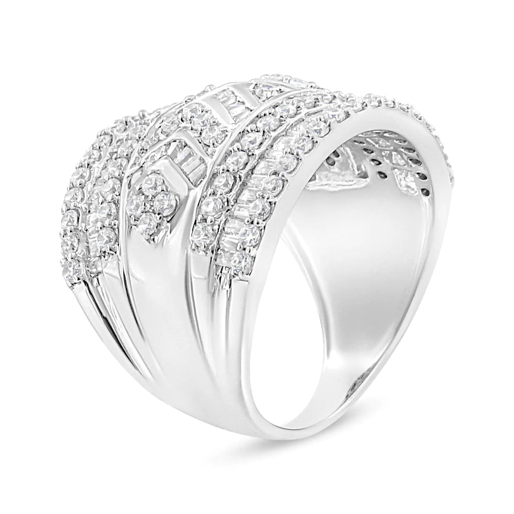Anillo de plata de ley 925 con borde de diamante de varias filas y 2,0 quilates (color JK, claridad I3)