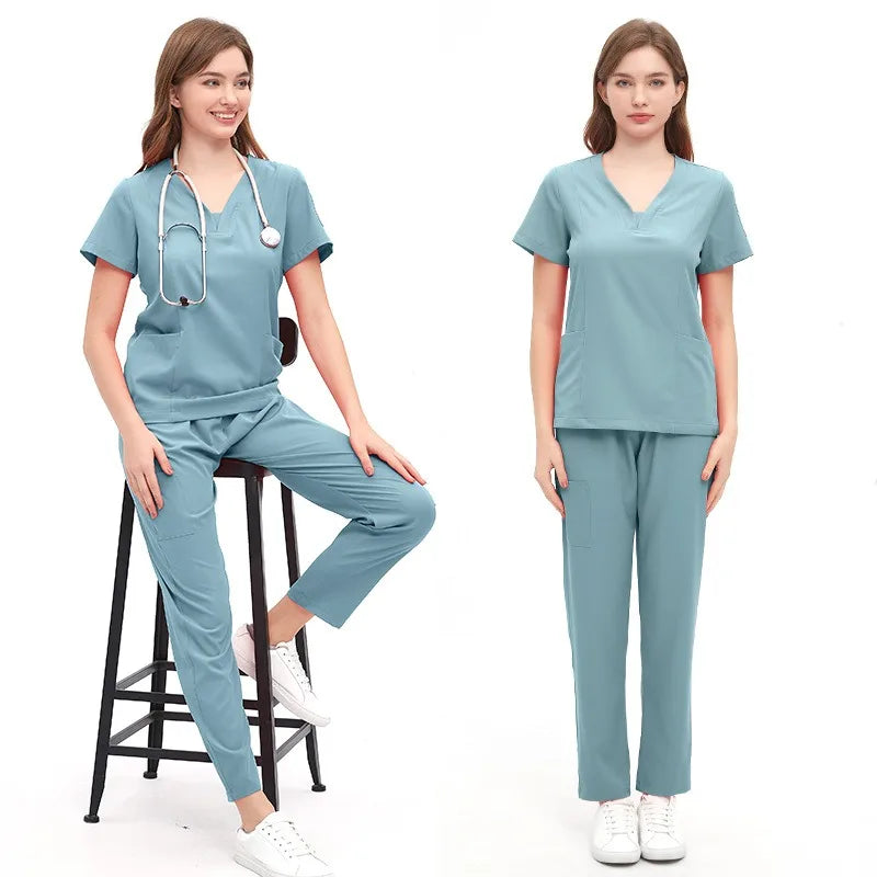 Jewel Collar Medical Scrub Uniform Solid Color Dental Clinic Nursing Sets Stretch Heathy Care Center Woking Clothes LMW008-01