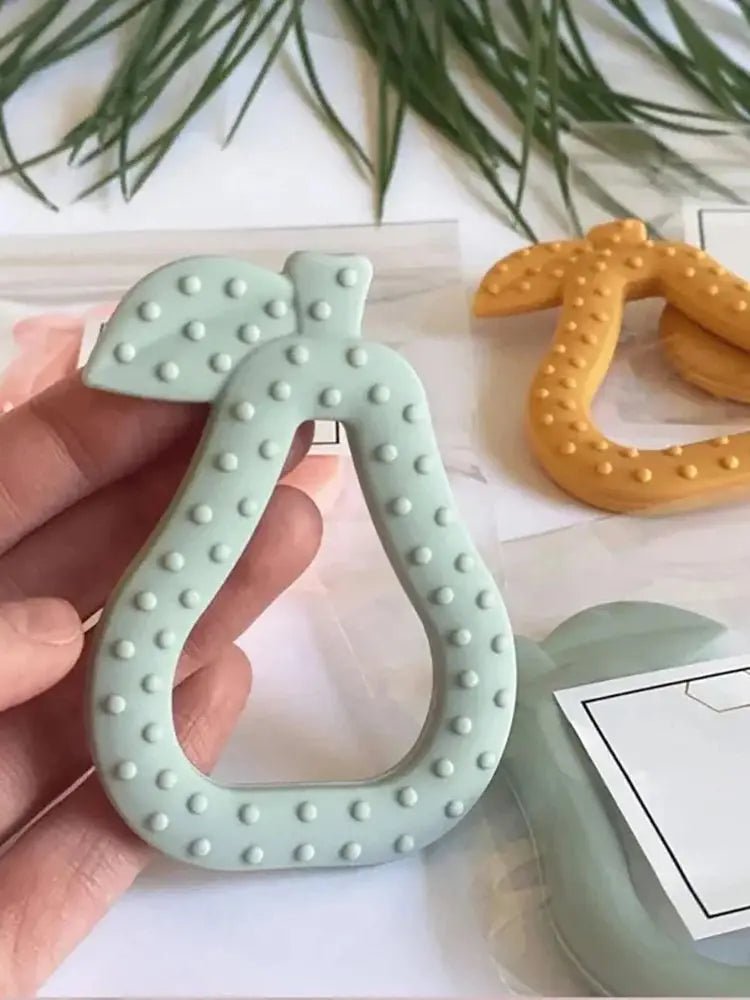 erduo Pear Baby Silicone Teether Sensory Anxiety Chew Bite Teething Toys Newborn 0-6 and 12 Months Accessory