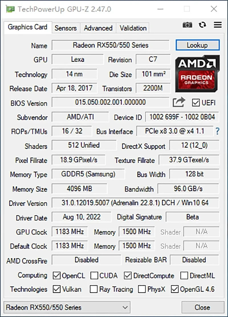 USED AMD Radeon RX 550 4GB Placa De Video Graphics Card GDDR5 128bit PCI-E X16 HDMI DP DVI rx 550 4gb Desktop Gaming Video Card