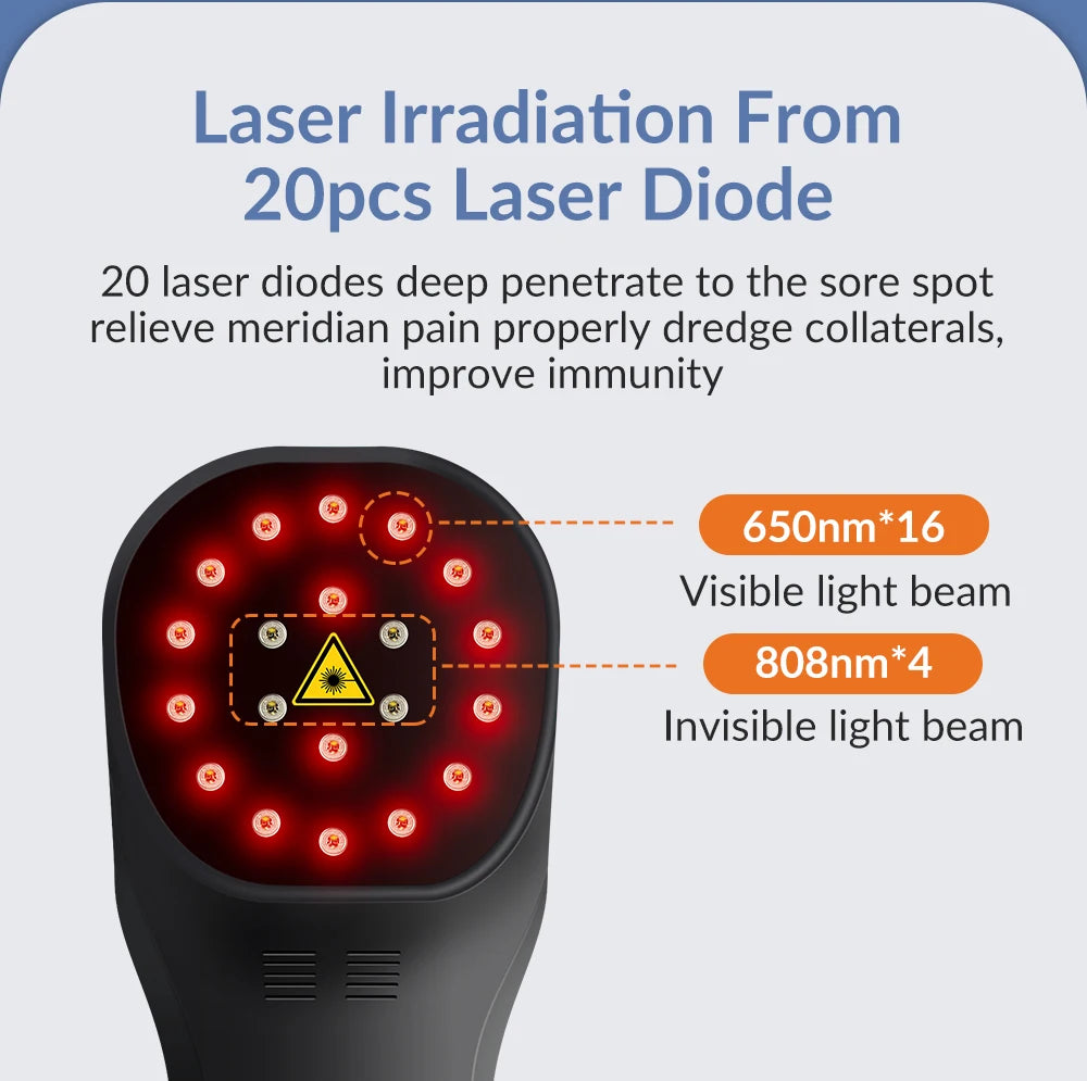 Deep tissue cold laser therapy device professional horse dogs cats health care tool for pain relief 808nm 650nm 880mW 20 diodes