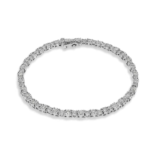 Pulsera de eslabones engastados milagrosamente con diamantes redondos de 1,00 ct en plata esterlina 925 (color IJ, claridad I3-Promo) - 7,25"