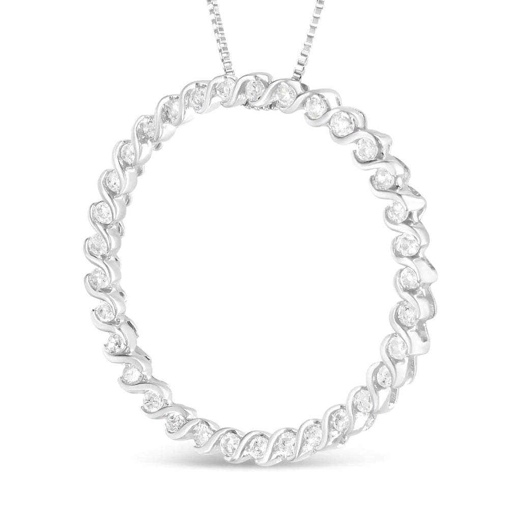 Collier avec pendentif en forme de cercle incurvé en spirale et diamant rond de 3/4 ct en argent sterling 925 de 45,7 cm (couleur IJ, clarté I3)