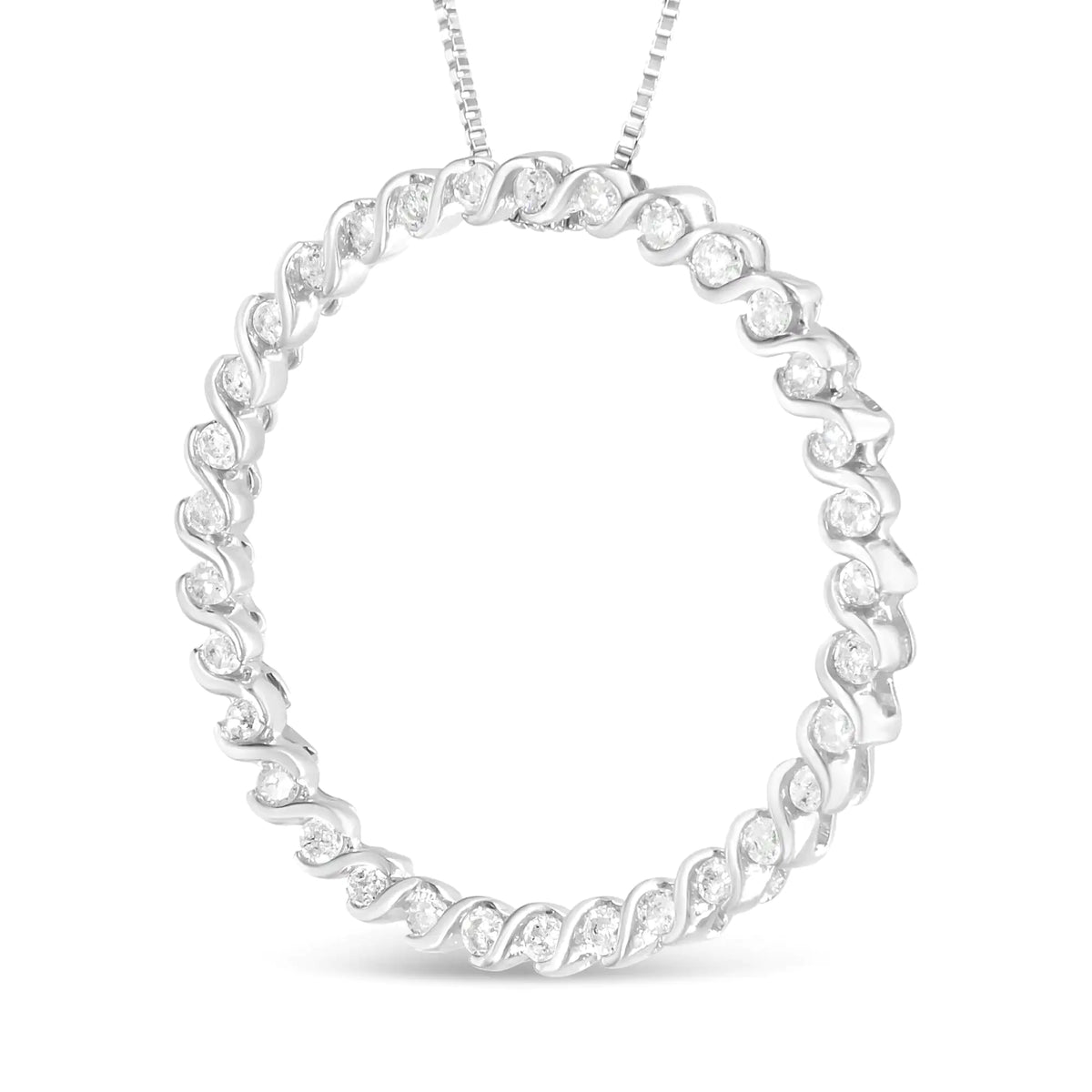 Collar con colgante de círculo curvo en espiral de diamantes redondos de 3/4 quilates en plata de ley 925 de 18 in (color IJ, claridad I3)