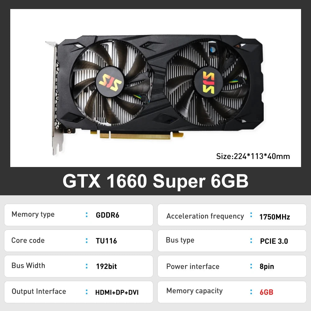USED SJS GTX1660 Super 6GB rx 580 GTX 1660 S Super Gaming Graphics Card Video Card NVIDIA GPU GeForce RTX 2060Super