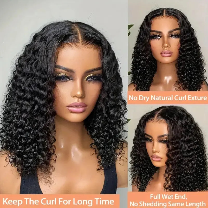 Perruque Bobo en cheveux humains avec dentelle frontale et double ondulations