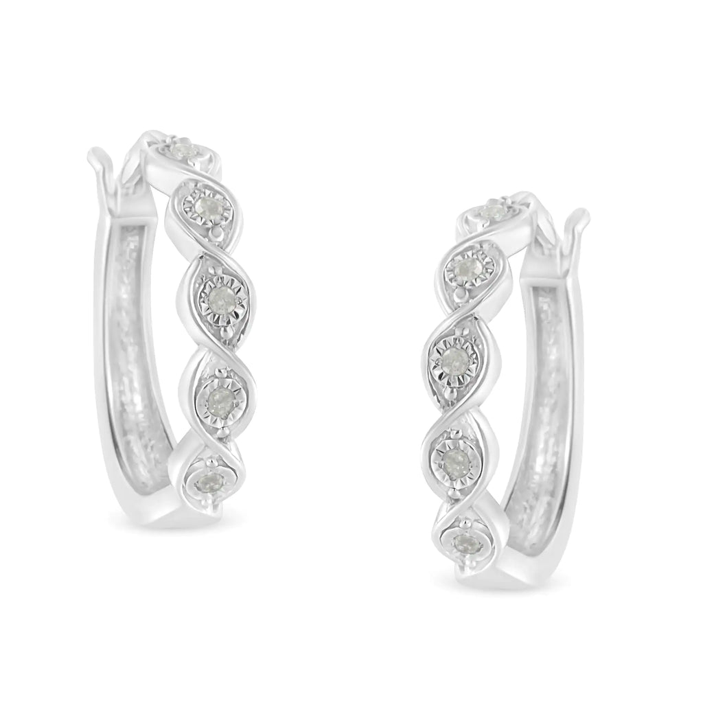 Boucles d'oreilles créoles en argent sterling 925 avec diamants sertis miracles 1/10 ct (couleur IJ, pureté I3)