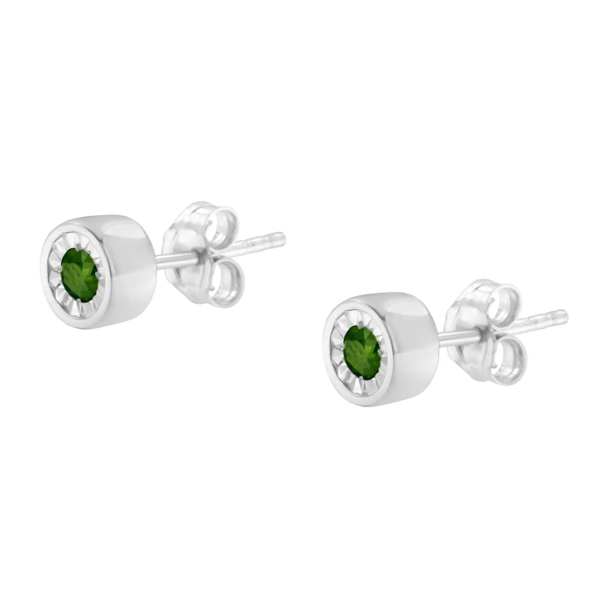 Aros con diamantes verdes de talla brillante de 1/5 ct engastados en forma de milagro en plata de ley 925 (color elegante, claridad I1-I2)