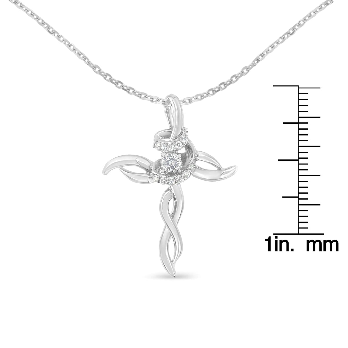 Collar con colgante de cruz de diamantes de 1/6 ct en plata de ley 925 (HI, I1-I2)