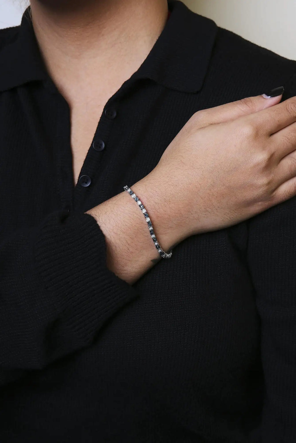 Bracelet de tennis en argent sterling 925 de 1,0 ct avec diamant blanc rond alterné et diamant bleu rond traité (couleur bleue et IJ, pureté I3) - Taille 7" pouces