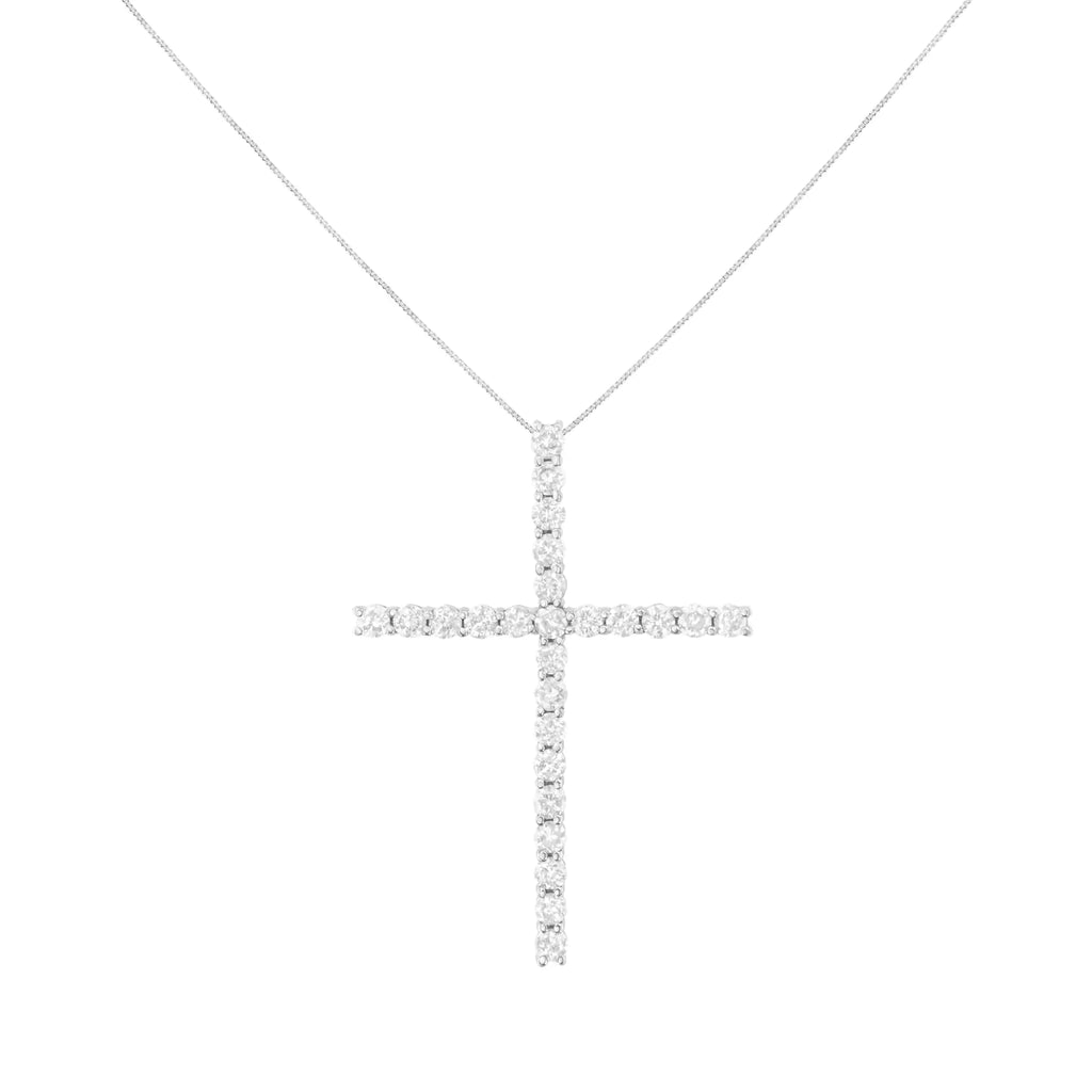 Pendentif en forme de croix en argent sterling 925 de 3,0 ct avec diamant de forme ronde de 1-1/2 po et chaîne à maille vénitienne (couleur JK, clarté I2-I3) - 18 po