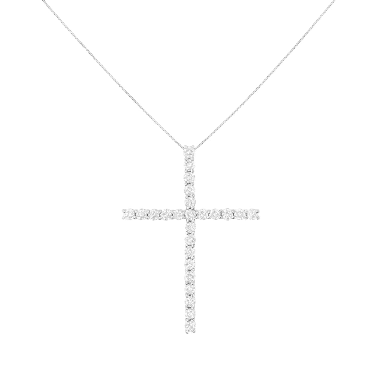 Colgante en forma de cruz con diamantes redondos de 3,0 ct y 1 1/2" de plata de ley 925 con cadena tipo caja (color JK, claridad I2-I3) - 18"