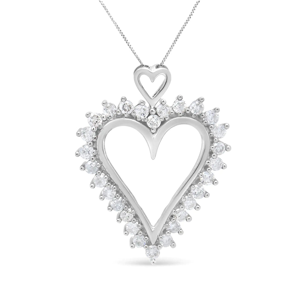 Collar con colgante de corazón abierto de 1 3/4 ct con diamantes redondos de 18" en plata de ley 925 (color IJ, claridad I2-I3)