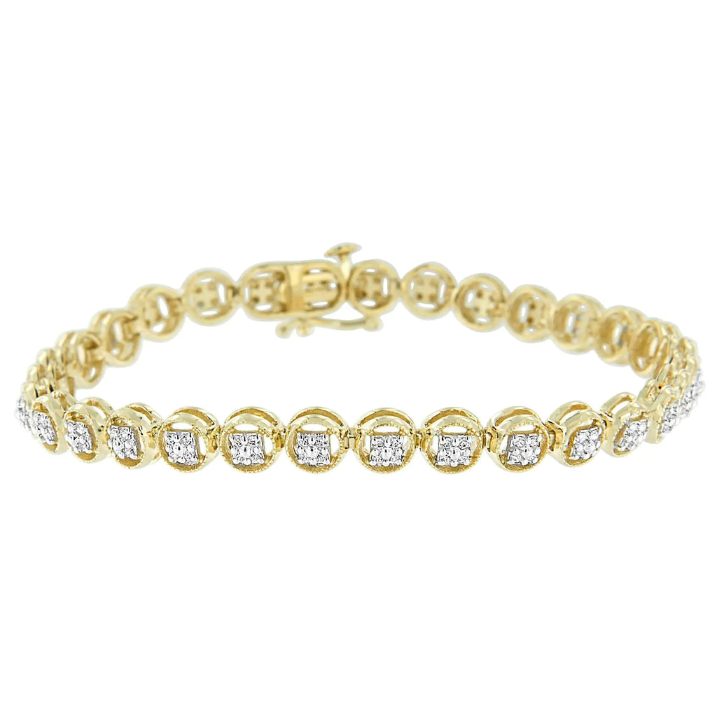 Pulsera de tenis con eslabones en forma de rueda de 7" y diamantes de 1/4 ct en plata esterlina 925 (color IJ, claridad I2-I3)