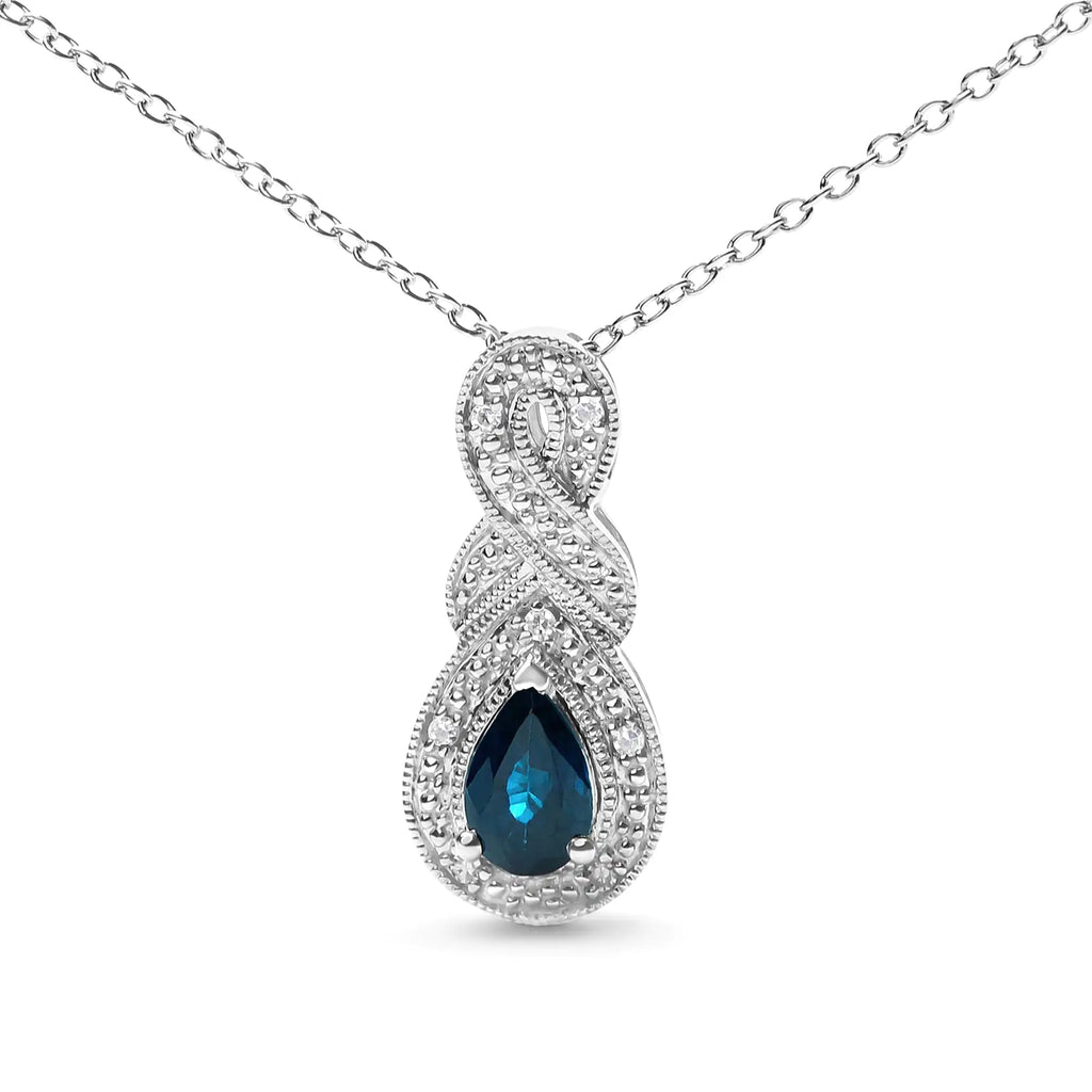 Collar con colgante de gota infinita de 18" con detalles de diamantes y zafiro en forma de pera de 6 x 4 mm en plata esterlina 925 (color HI, claridad SI1-SI2)