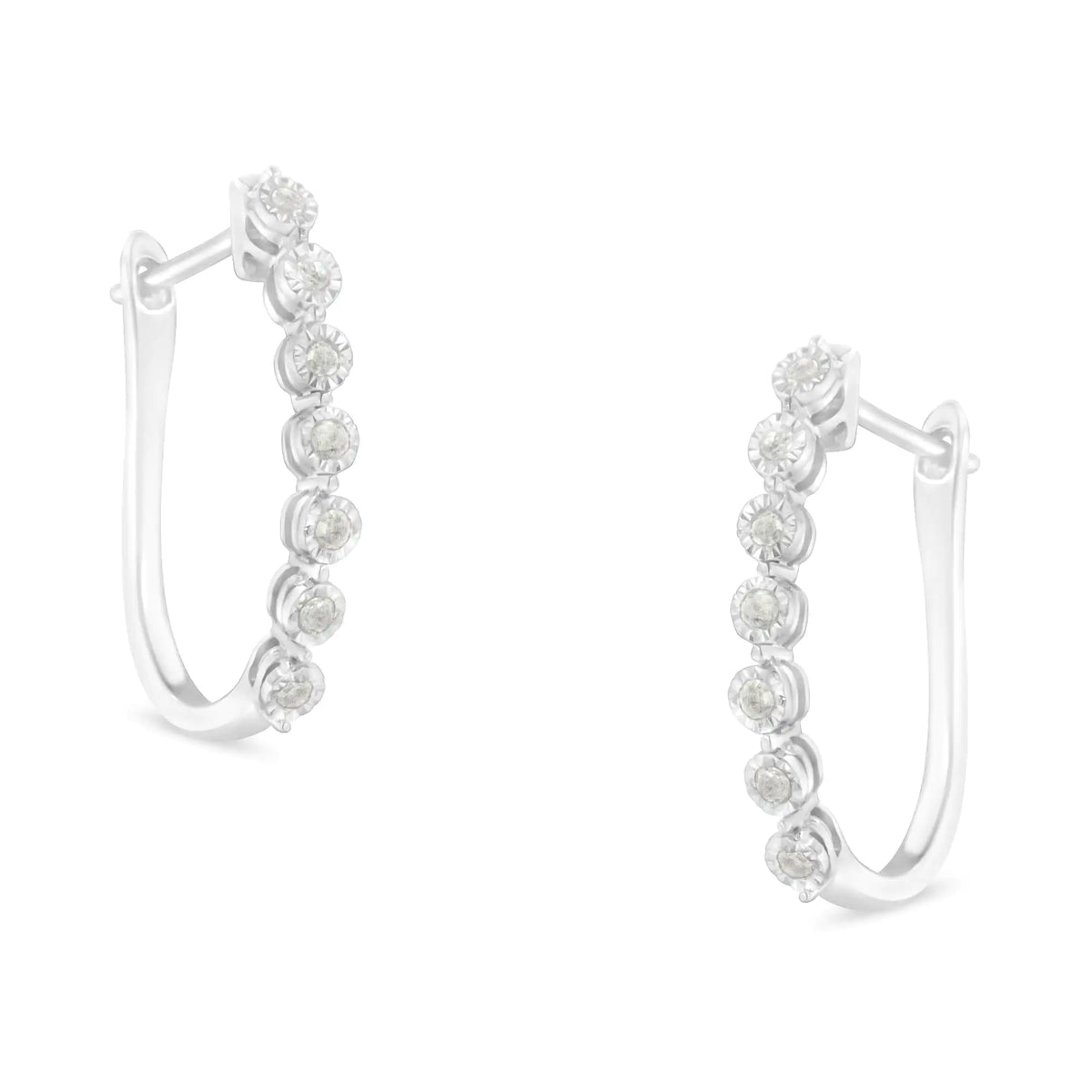 .925 Sterling Silver 1/2 cttw Miracle-Set Diamond 7 Stone Hoop Earrings (I-J Color, I3 Clarity)