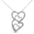 Collier avec pendentif double cœur dans le cœur en argent sterling 925 3/8 ct avec diamant rond de 45,7 cm (couleur IJ, clarté I3)