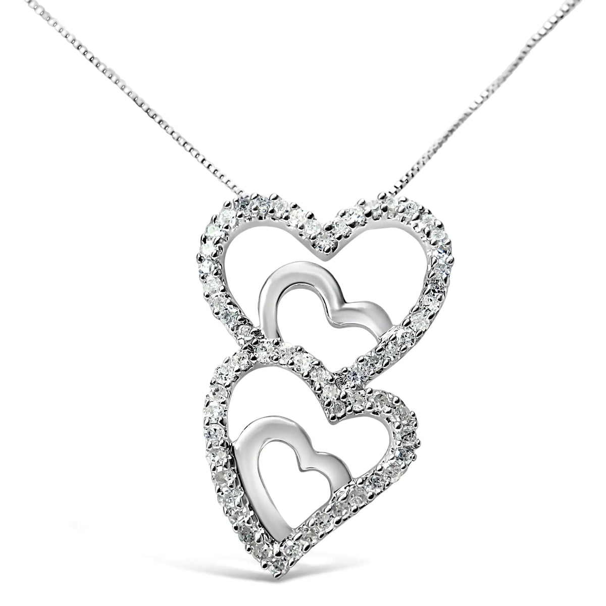 Collar con colgante de corazón doble de diamantes redondos de 3/8 quilates en plata de ley 925 de 18 in (color IJ, claridad I3)