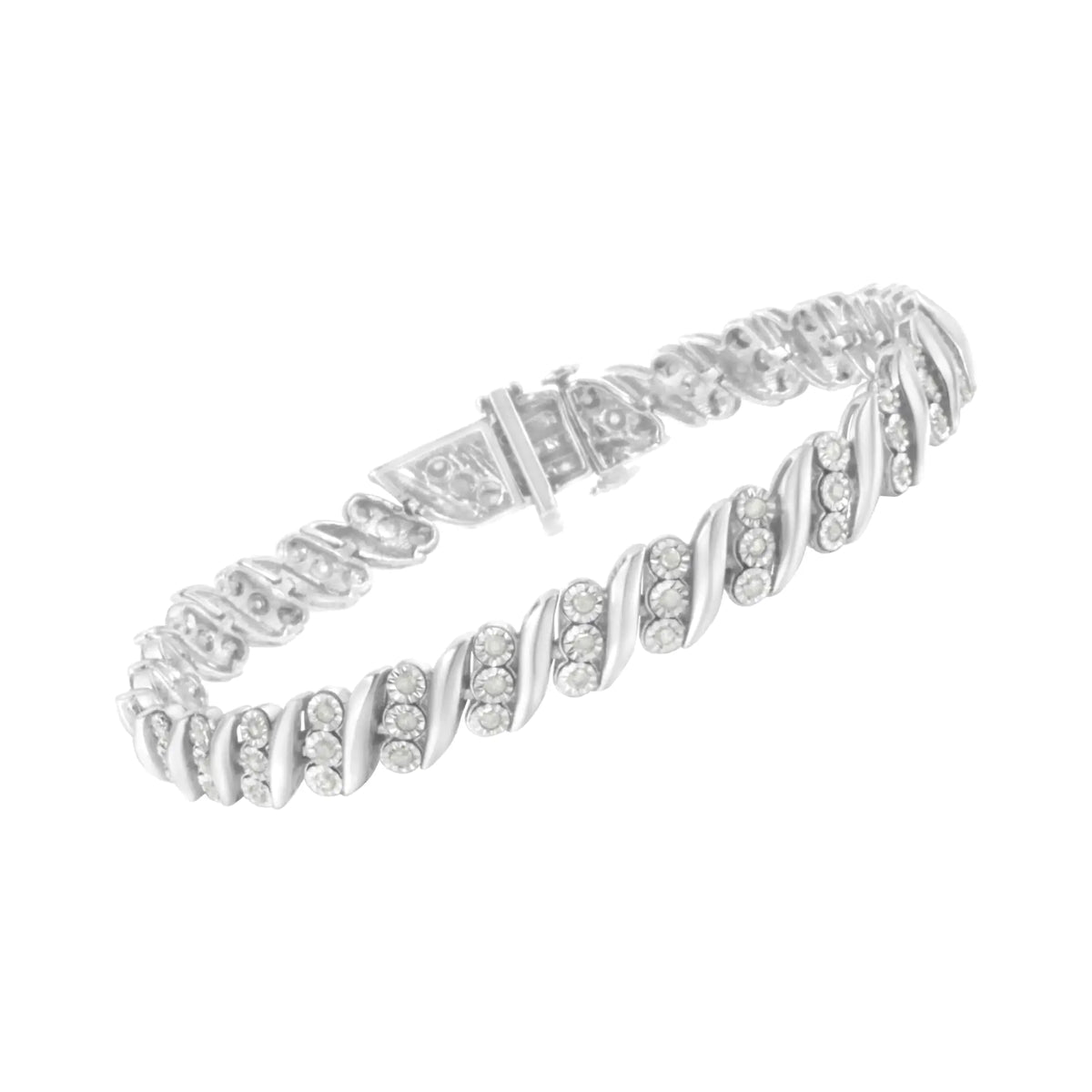 Pulsera de eslabones en forma de "S" con tres diamantes en fila en plata de ley 925 (1 ctw, color IJ, claridad I3) - Tamaño 7,5"
