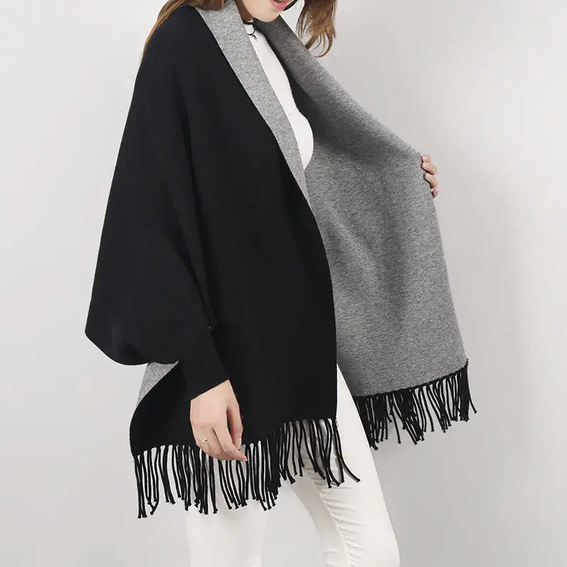 Poncho réversible d'hiver Win Win avec franges
