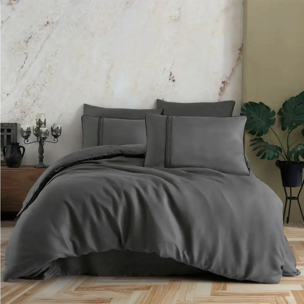 Juego de cama doble de seda modal Hobby, color carbón
