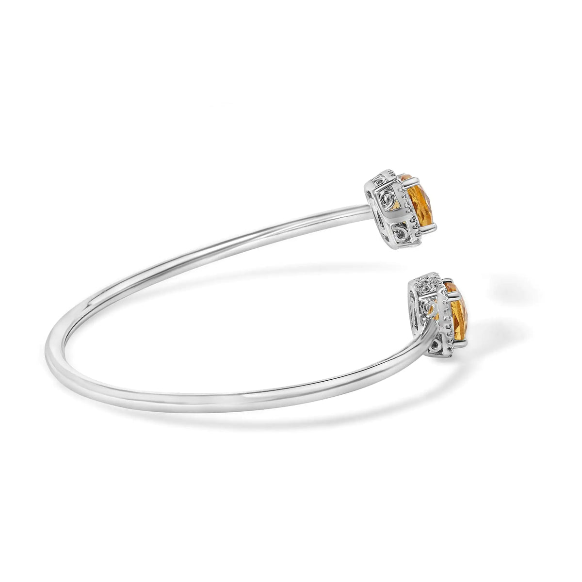 Bracelet jonc fendu en argent sterling 925 de 8 mm avec citrine jaune taille coussin et accent de diamant (couleur HI, clarté SI1-SI2) - Convient aux personnes jusqu'à 7,75 pouces