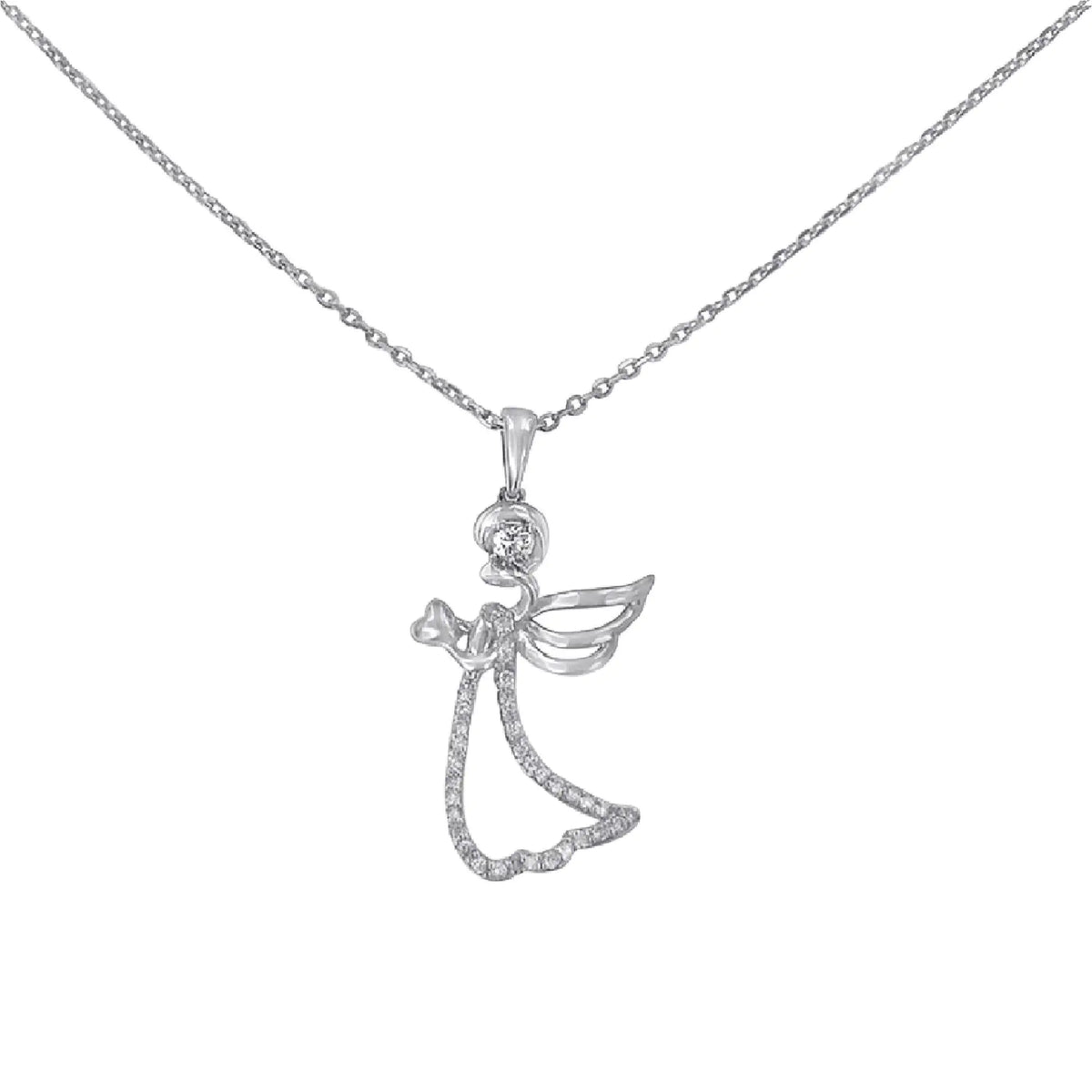 Collar con colgante de ángel de diamantes de 1/5 ct en plata de ley 925 (HI, I1-I2)