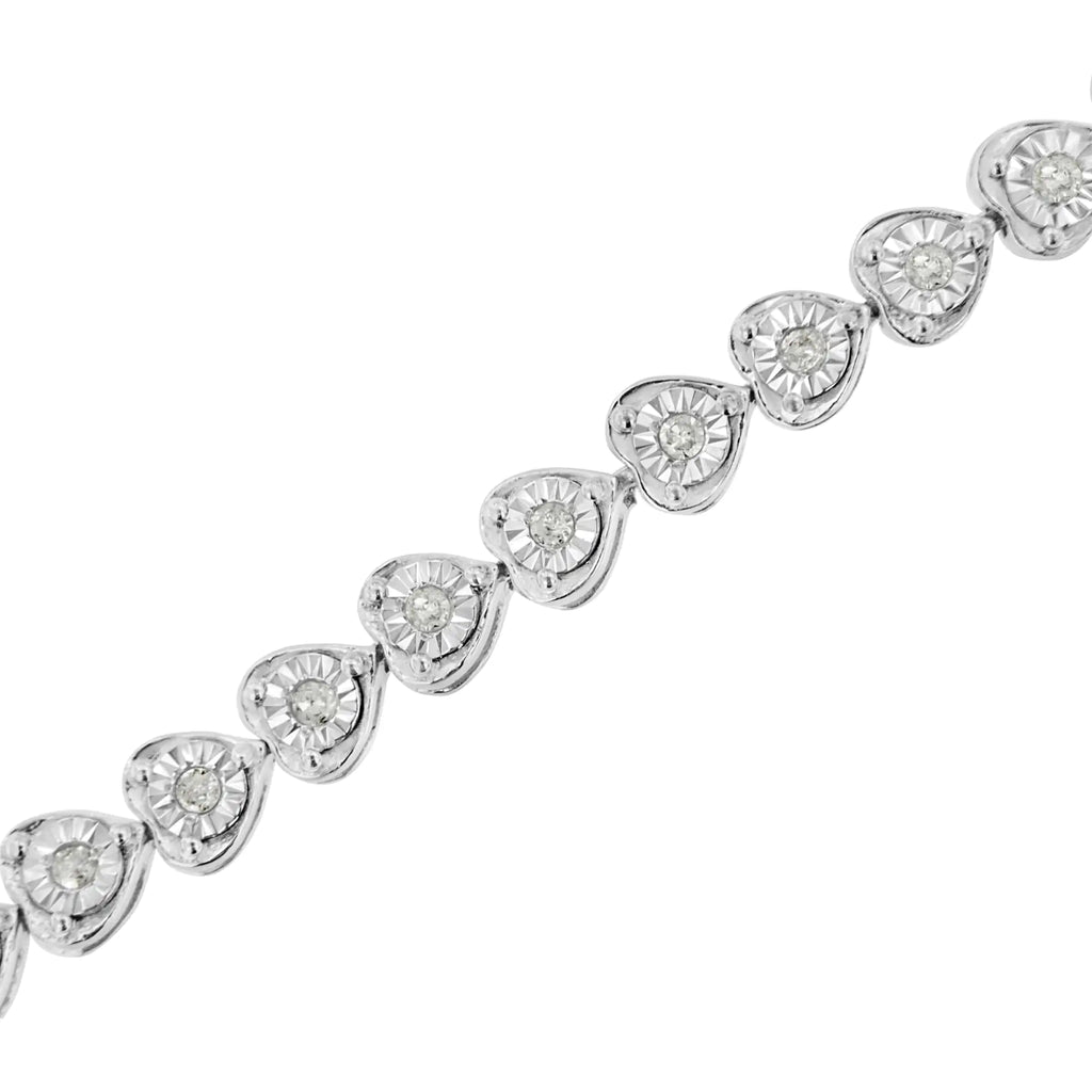 .925 Sterling Silver 1/3 cttw Miracle Set Round-Cut Diamond Heart Link Tennis Bracelet (I-J Color, I2-I3 Clarity) - Size 7"