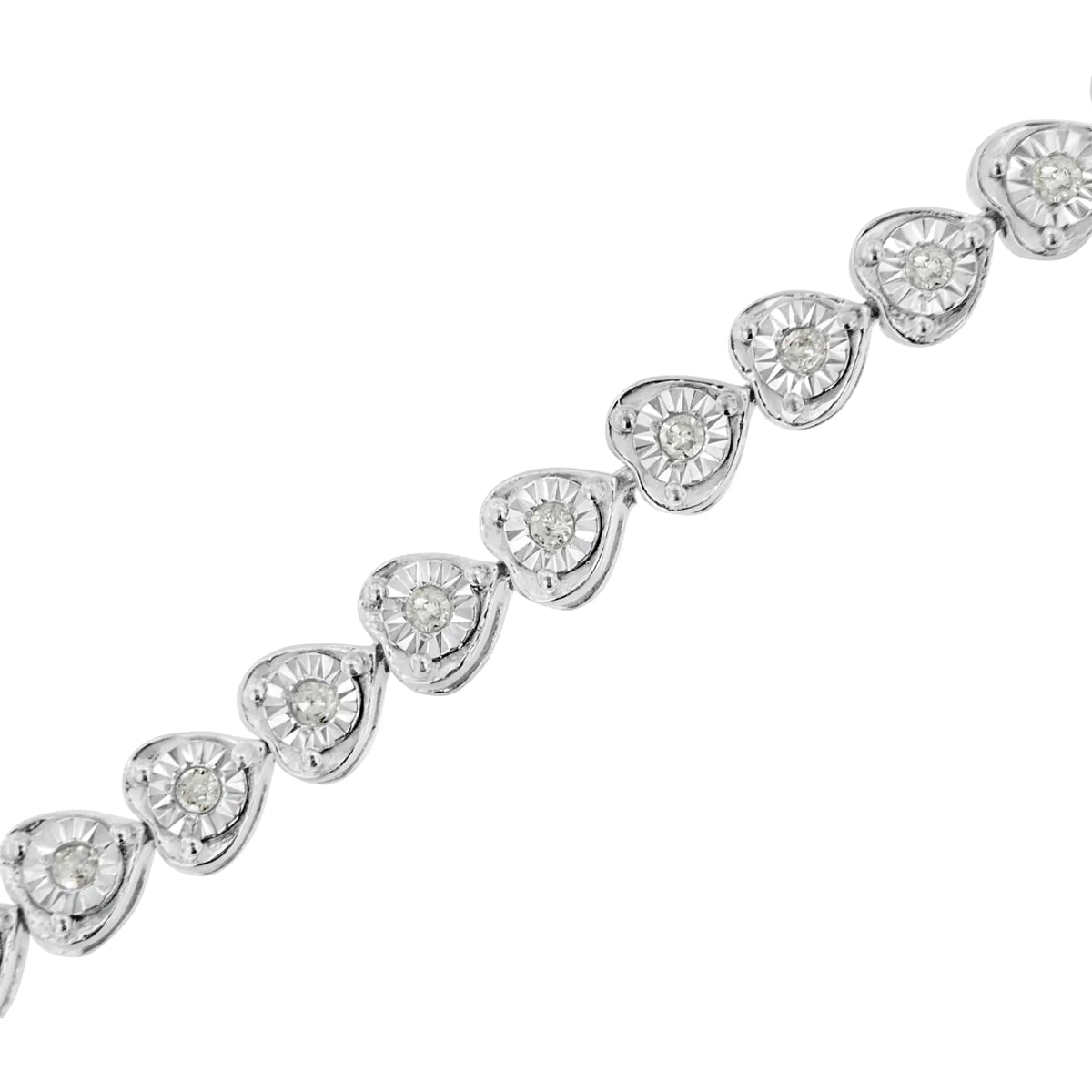 .925 Sterling Silver 1/3 cttw Miracle Set Round-Cut Diamond Heart Link Tennis Bracelet (I-J Color, I2-I3 Clarity) - Size 7"