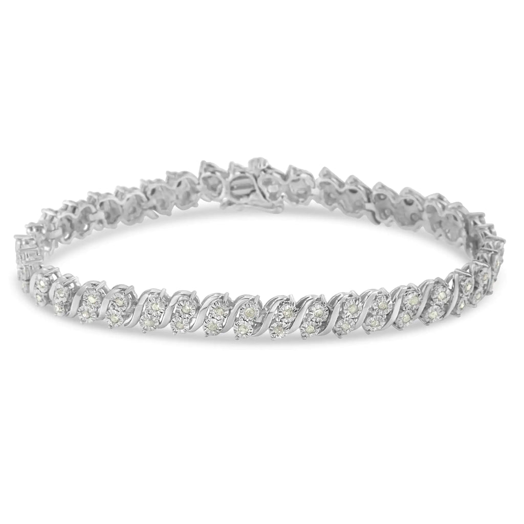 Bracelet tennis à maillons en S en argent sterling 925 avec diamants taille rose de 1,0 ct (couleur IJ, clarté I2-I3) - 7 po