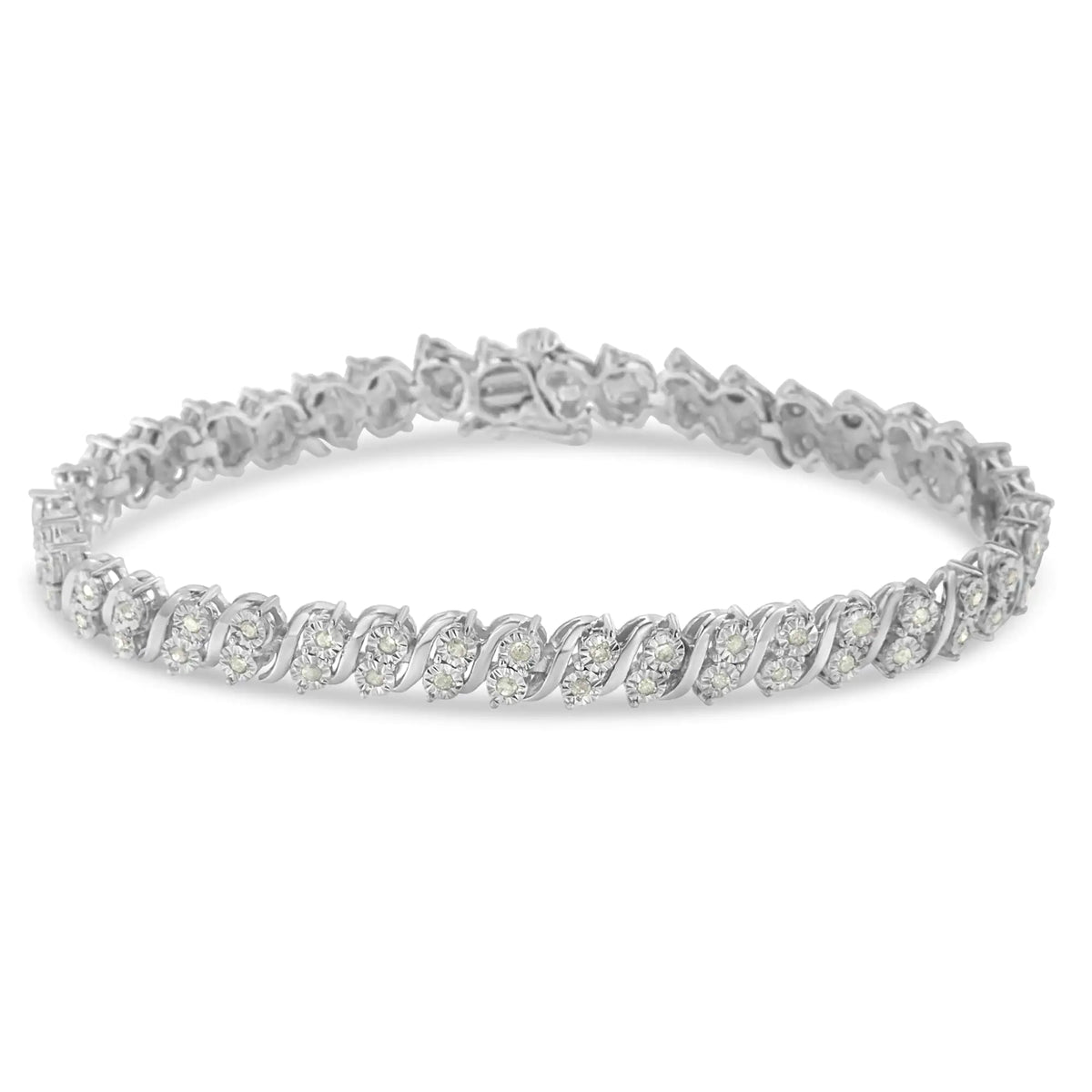 .925 Sterling Silver 1.0 Cttw Rose cut Diamond Two Stone S Link Tennis Bracelet (I-J Color, I2-I3 Clarity) - 7”